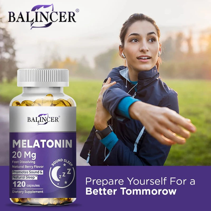 Melatonin 20mg Capsules, Natural Sleep Aid, Fall Asleep Faster, Improves Sleep Quality, Deep Sleep, Relaxation, Vegan