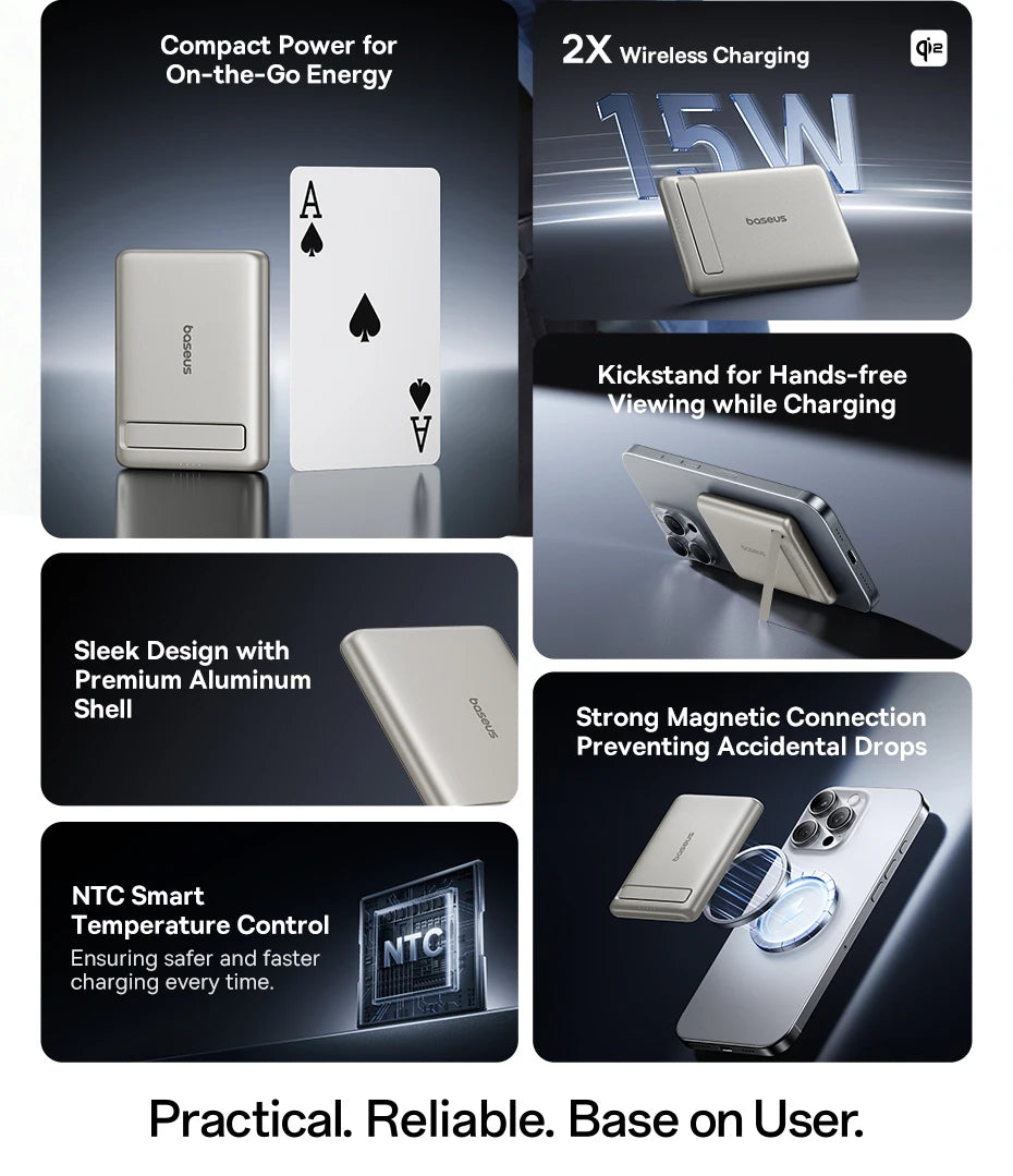 Magnetic Power Bank 5000mAh Wireless Charger with Kickstand Tidesmit