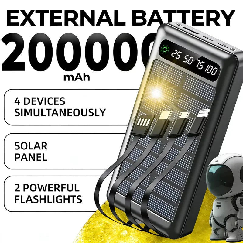 200000mAh Solar Power Bank 120W Fast Charging Portable Charger Tidesmit