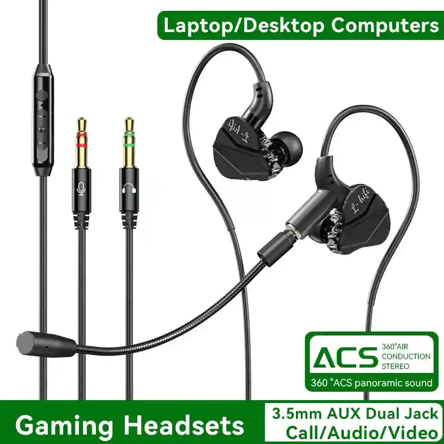 Gaming Earbuds 7.1 Surround Sound with Dual Mic by Tidesmit 3.5mm AUX Dual Jack Tidesmit