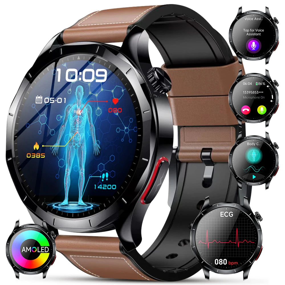 Marsyu AI-GPT Nursing Grade Health Smart Watch Body Fat Uric Acid ECG+PPG Body Fat BP HD Call Sports Smart Watch For Men Women