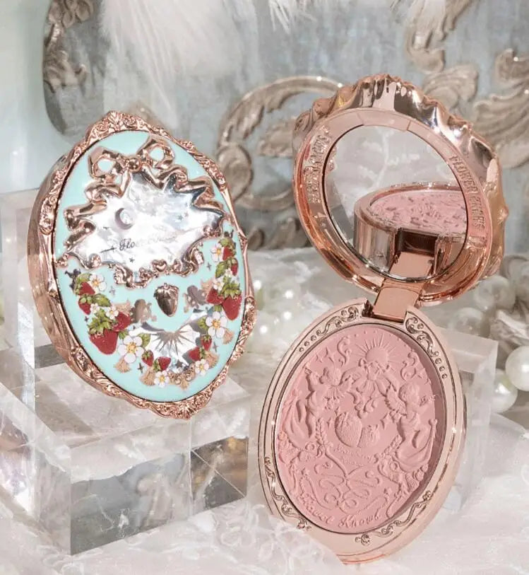 Tidesmit Flower Knows Strawberry Rococo embossed blusher in a smooth long-lasting formula for radiant face makeup