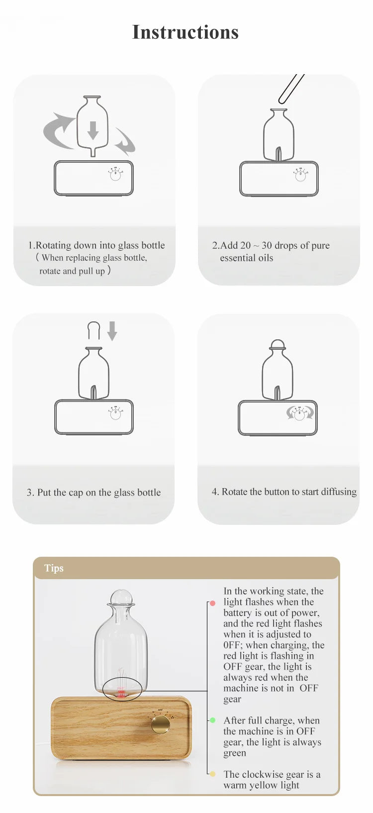 Essential Oil Diffuser Waterless Operated Aromatherapy Diffuser for Home Office Wood and Glass Aroma Diffuser Scent Machine