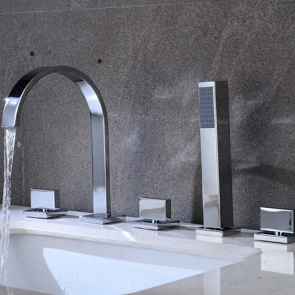 5 Hole Bath Faucet Kit Waterfall Bath Tap 5 Hole Set, Bath Mixer Tap with Hand Shower, Bath Mixer Tap for Bathtubs