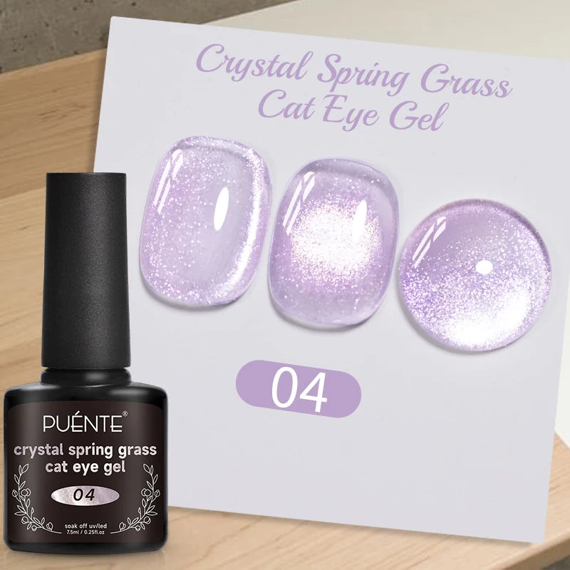 Crystal Spring Grass cat eye gel polish in shade 04, a shimmery light purple UV/LED soak-off nail color.
