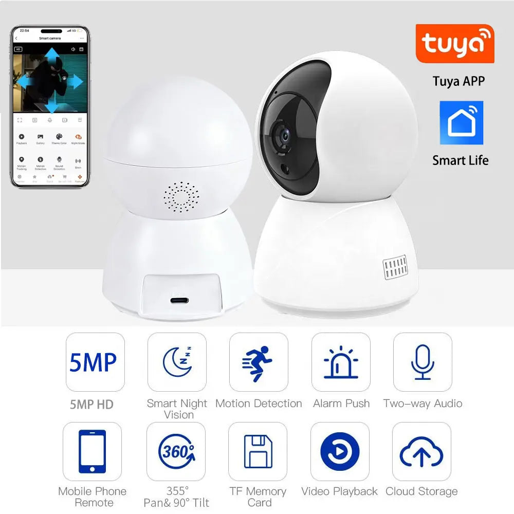 5MP 2K Tuya Smart Mini WiFi IP Camera Indoor Wireless Surveillance Auto Tracking Of Human Home Security CCTV Baby Pet Monitor