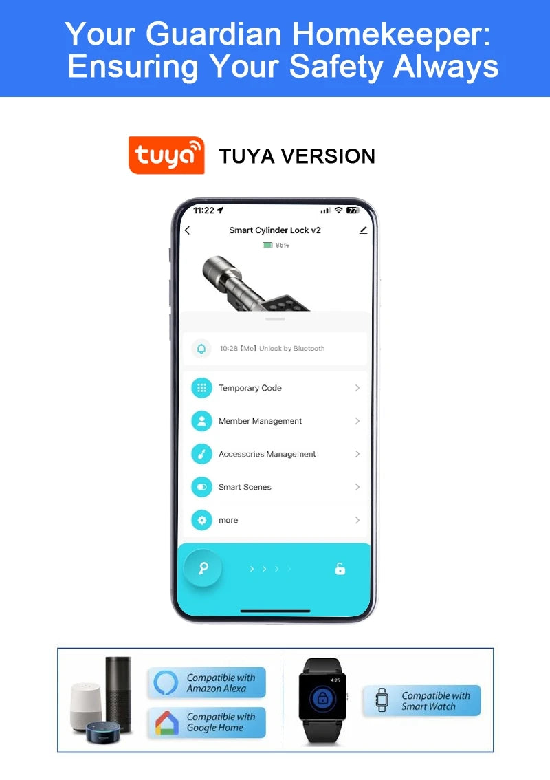 Israel-only Tuya APP Fingerprint Cylinder Electronic Smart Door Lock Digital Keypad Code Key Card Remote Control Home Apartment