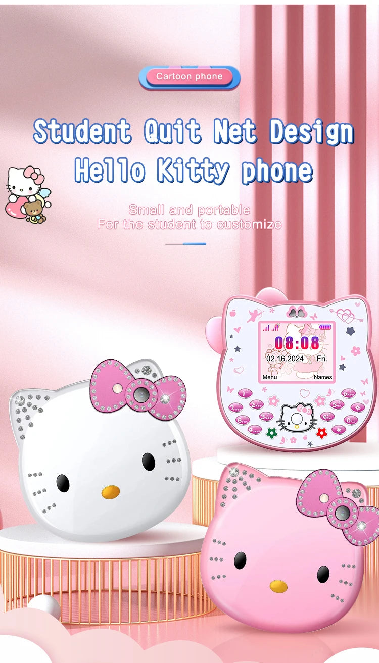 2024 Sanrio Hello Kitty Flip Phone Kawaii K688 Cartoon Taiml Cute Mini Phone Birthday Fashion Gift Toys Christmas For Anime Fans