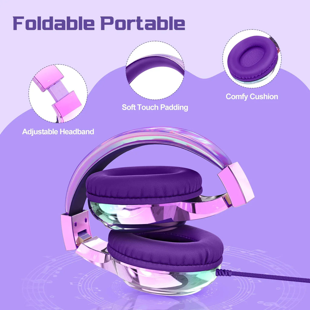 Kids Headphones Wired for School 85/94dB Volume Limiter Foldable Stereo Sound Headset with Mic for Kids Girls Learning Tablet PC Tidesmit