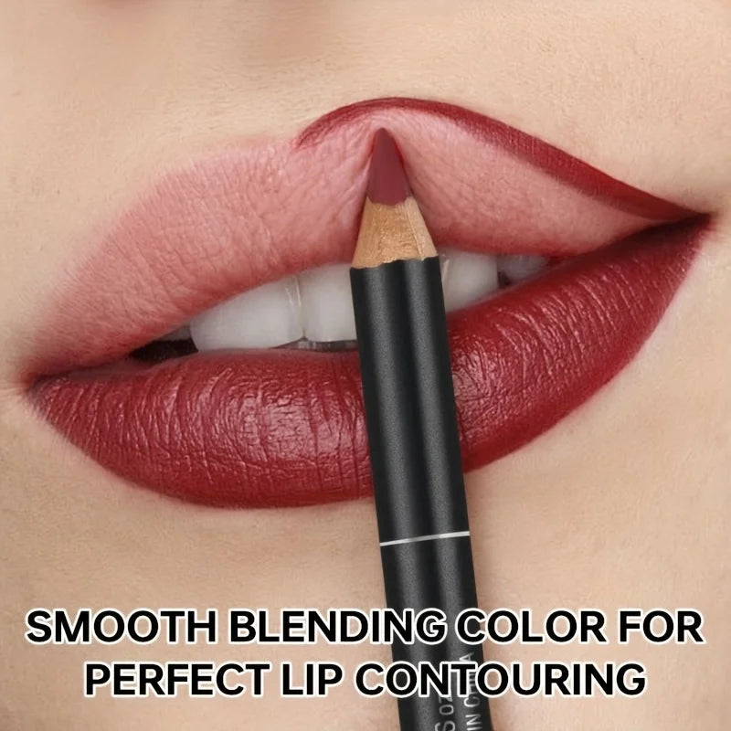 PUDAIER waterproof matte lip liner pencil applying deep red pigment for smooth, smudge-proof lip contouring.