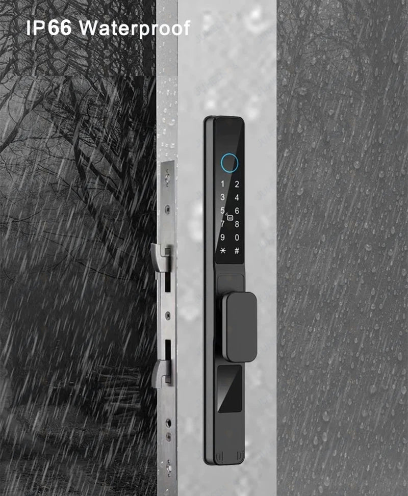 Tuya Wifi App Waterproof Smart Aluminum Door Lock Euro Double Hook Mortise Fingerprint Password Electronic Sliding Door Lock