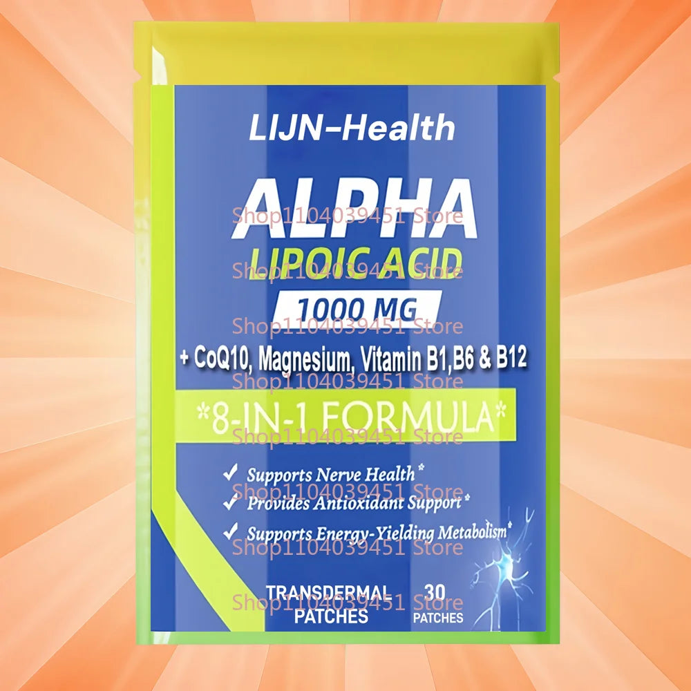 30 Patches Alpha Lipoic Acid Transdermal Patches with Magnesium Glycinate for Nerve Health in Hands & Feet, Energy,Liver Health