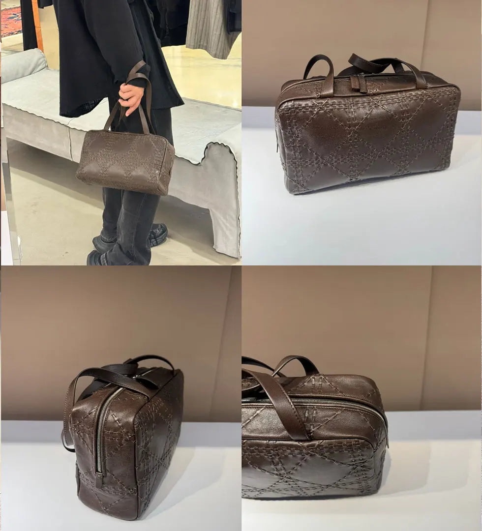 2025 autumn and winter new leather totem handmade bowling bag sheepskin shoulder bag high-quality sheepskin crossbody bag