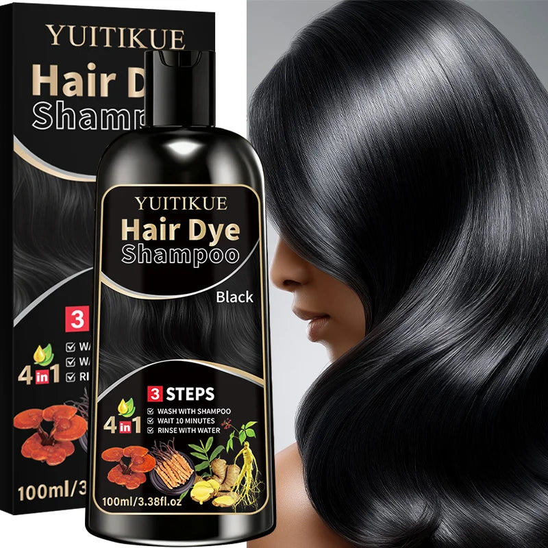 YUITIKUE Herbal Black Hair Dye Shampoo - Gentle Cleansing, Long-Lasting Color & Healthy Dyeing