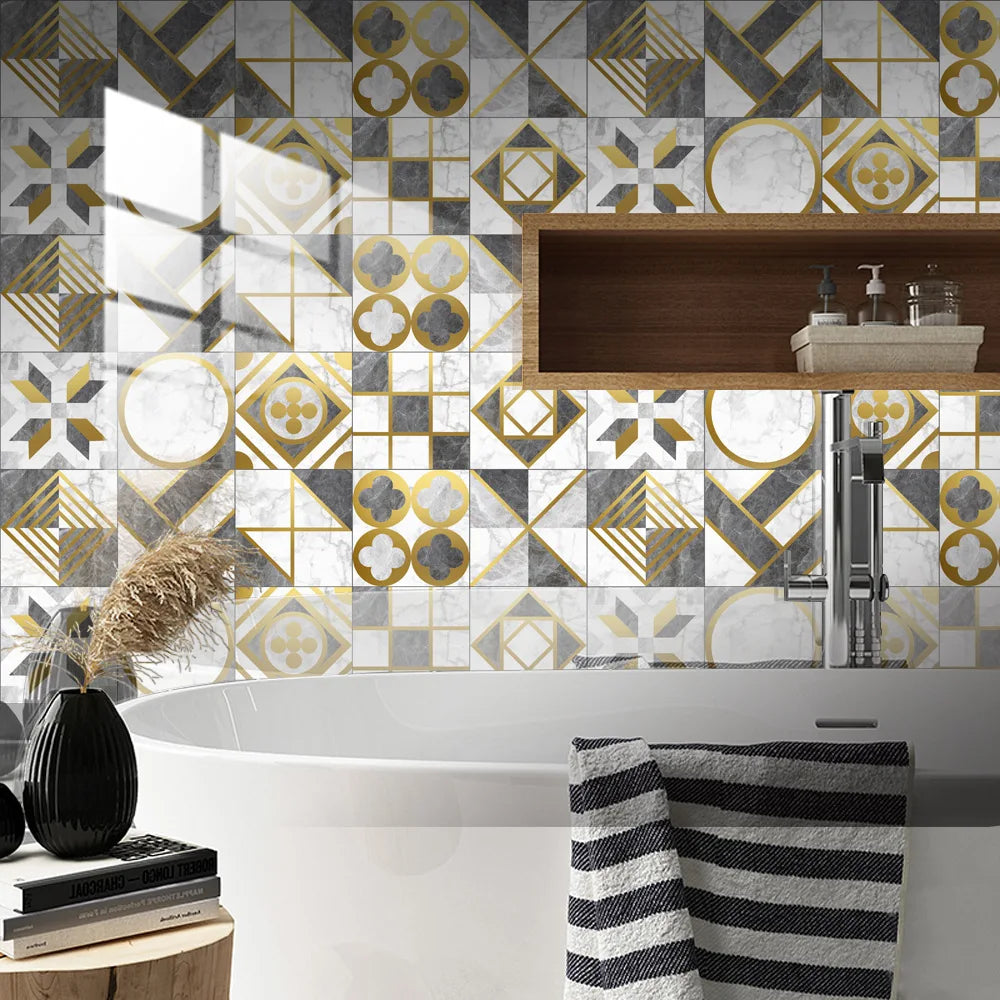 10pcs Crystal Tile Wall Stickers Self-Adhesive Kitchen Tiles PVC Backsplash Stickers Peel and Stick Bathroom Faux Stone Effect