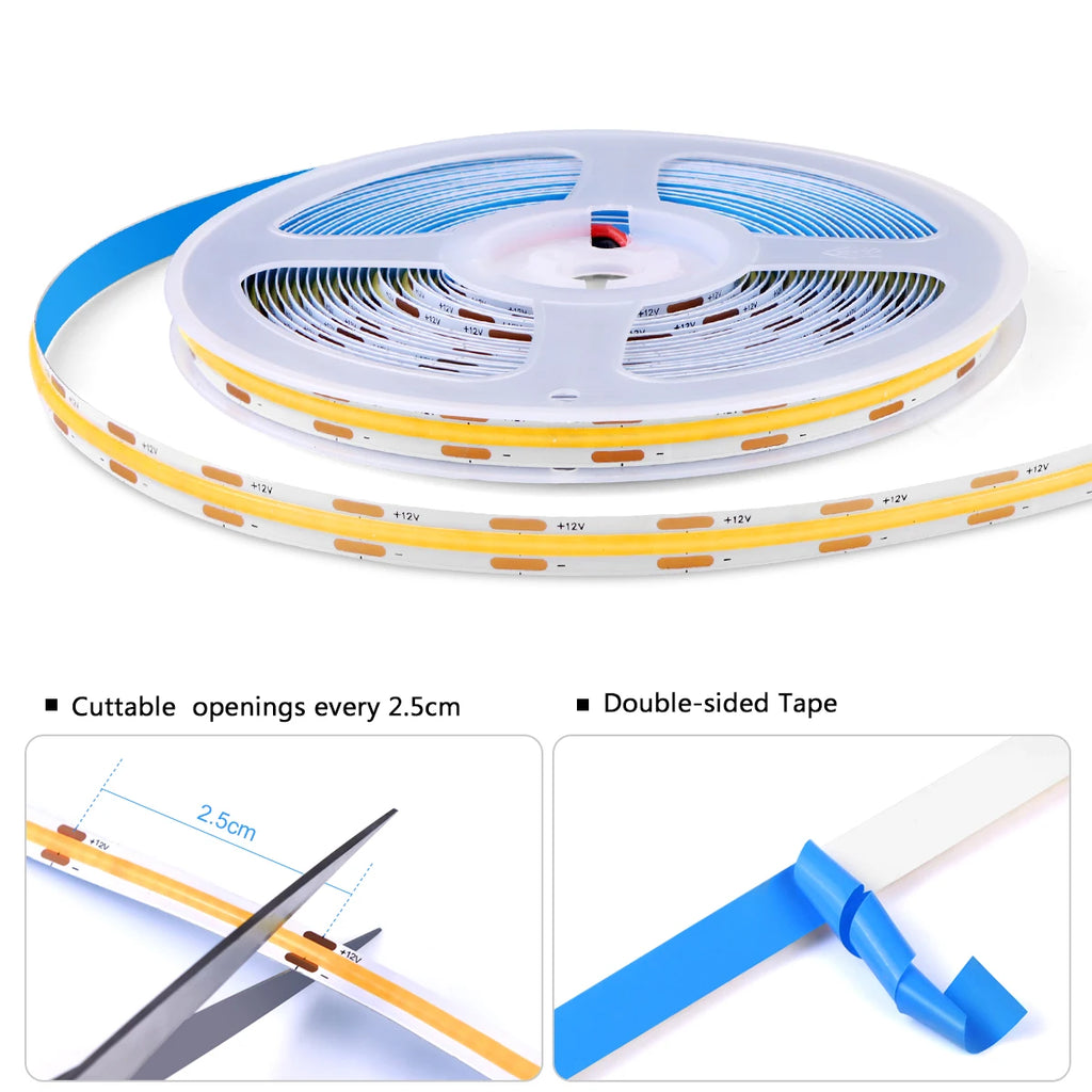 COB LED Strip Light Under Cabinet Collection Display Bookcase Wardrobe Closet Lamp Tape Penetrable Wood Dimmable Touch Sensor