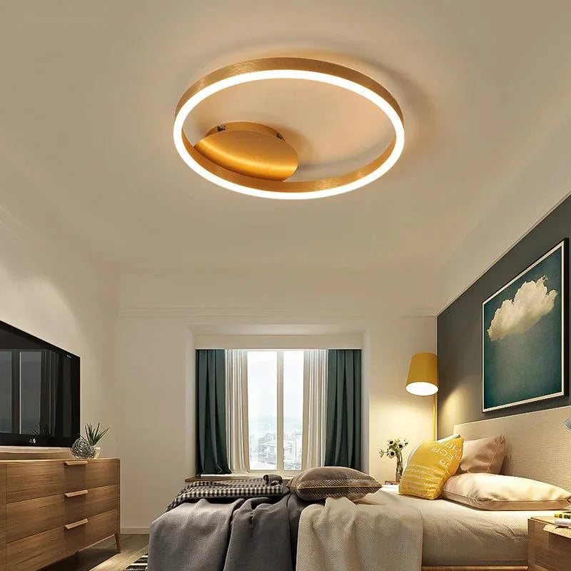 Nordic Creative Led Circle Chandeliers Bedroom Living Dining Room Lighting Chandelier Golden Brown Glossy Lamp Home Indoor Lamps