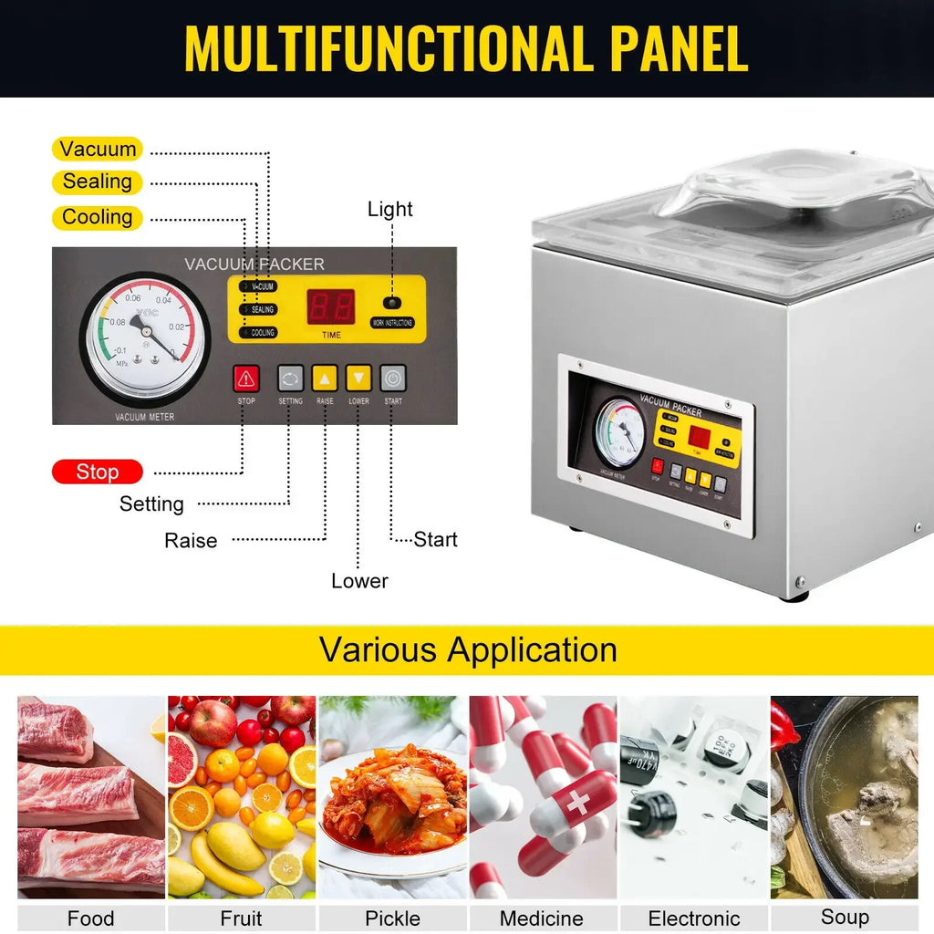 SIHAO Vacuum Packing Machine DZ-260C Chamber Vacuum Sealer with 12.6" Sealing Length for Foods Meats Applied in Kitchen