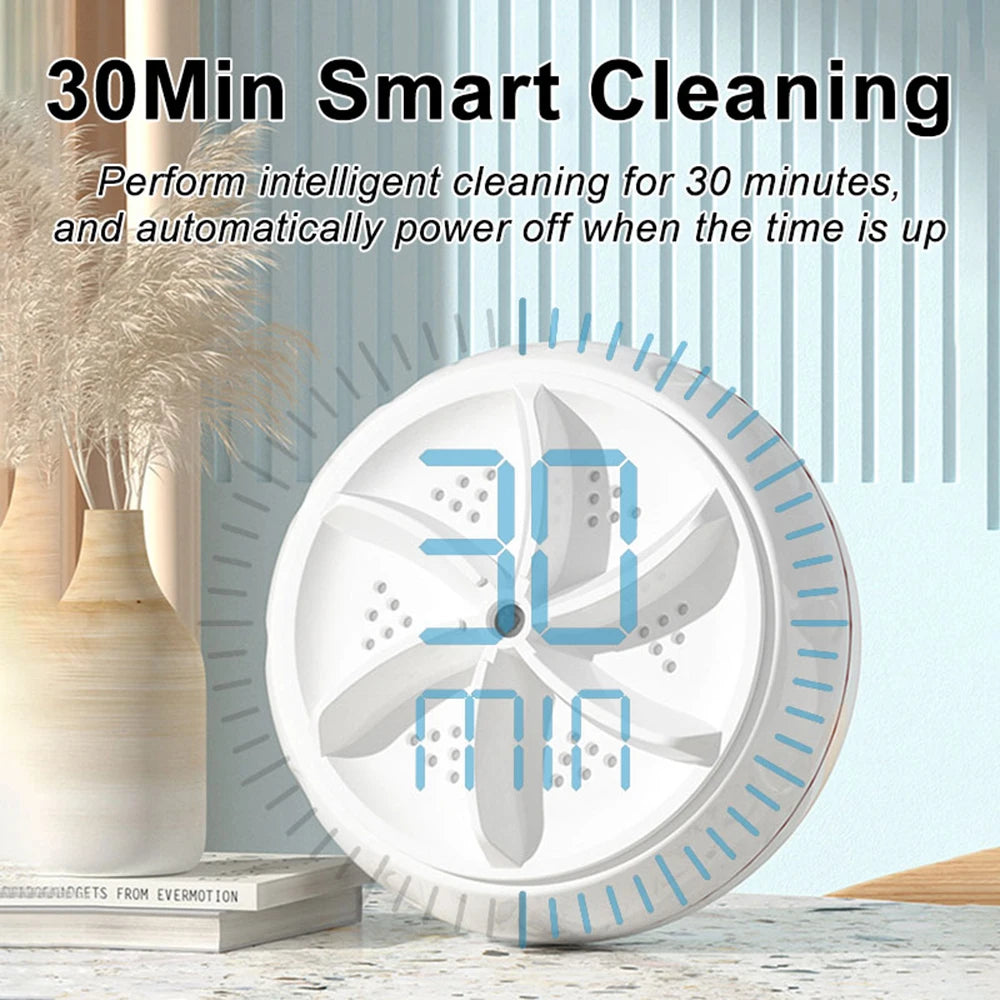 Tidesmit 60W portable turbo ultrasonic washing machine demonstrating compact design for travel and small laundry items