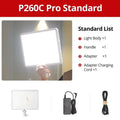 P260C Pro Standard rectangular LED light panel with handle, power adapter, and cord for photography or video lighting.