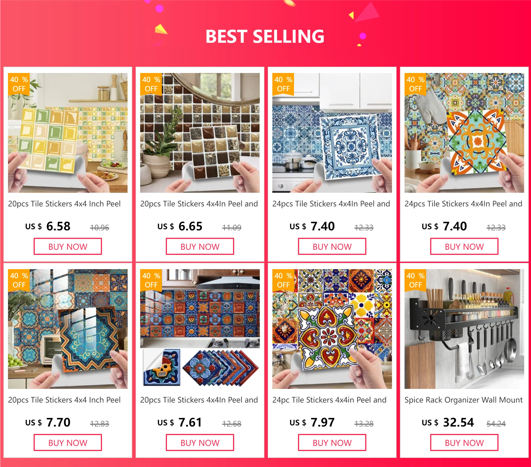24pc Tile Stickers 4x4in Peel and Stick Backsplash Bathroom Waterproof Tile Stickers Colorful Mexican Tile Stick Home Decor