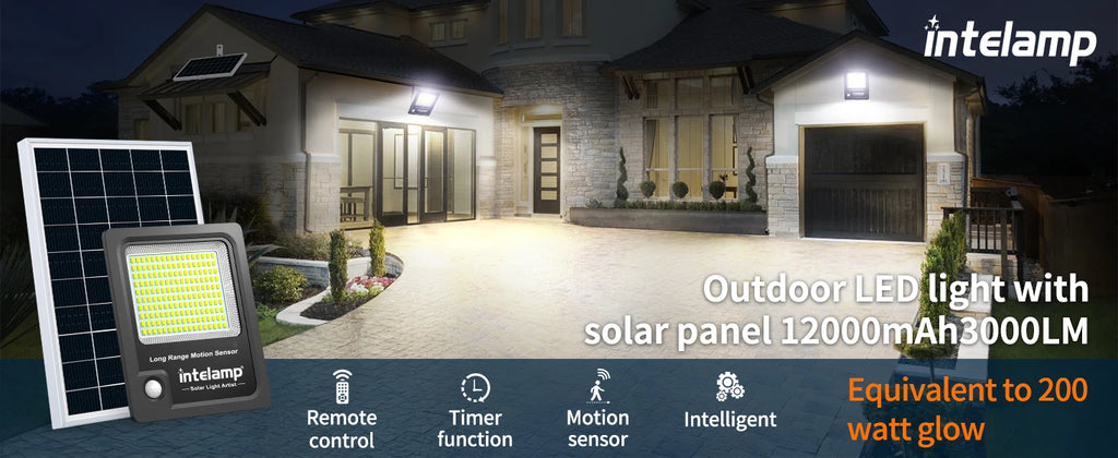 Intelamp 12000mah Long Battery Life Solar Lights With Super Large Solar Panel Faster Charging Two Motion Sensors Detect Wider&Longer For Garden Street Wall Yard