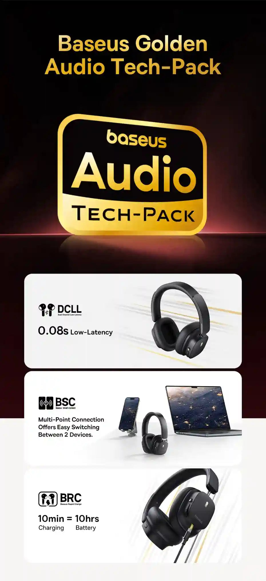 Wireless Headphones with Active Noise Cancellation & Spatial Audio - Black Tidesmit