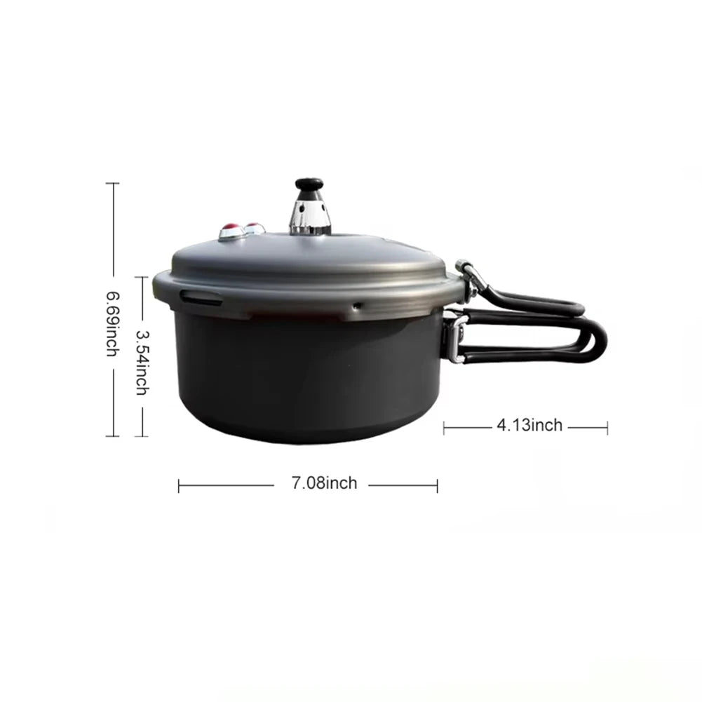 2L portable folding pressure cooker with black pot, silver lid, and top valve