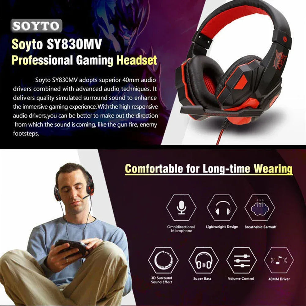 Tidesmit Wired Stereo Gaming Headphones with Microphone - 3.5mm Jack Tidesmit
