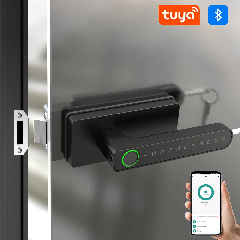 Smart Aluminum Alloy Glass Door Knobs Rotation Lock With Tuya App + Key Knobset Handle Metal Door Knob Lock For Bedroom Bathroom