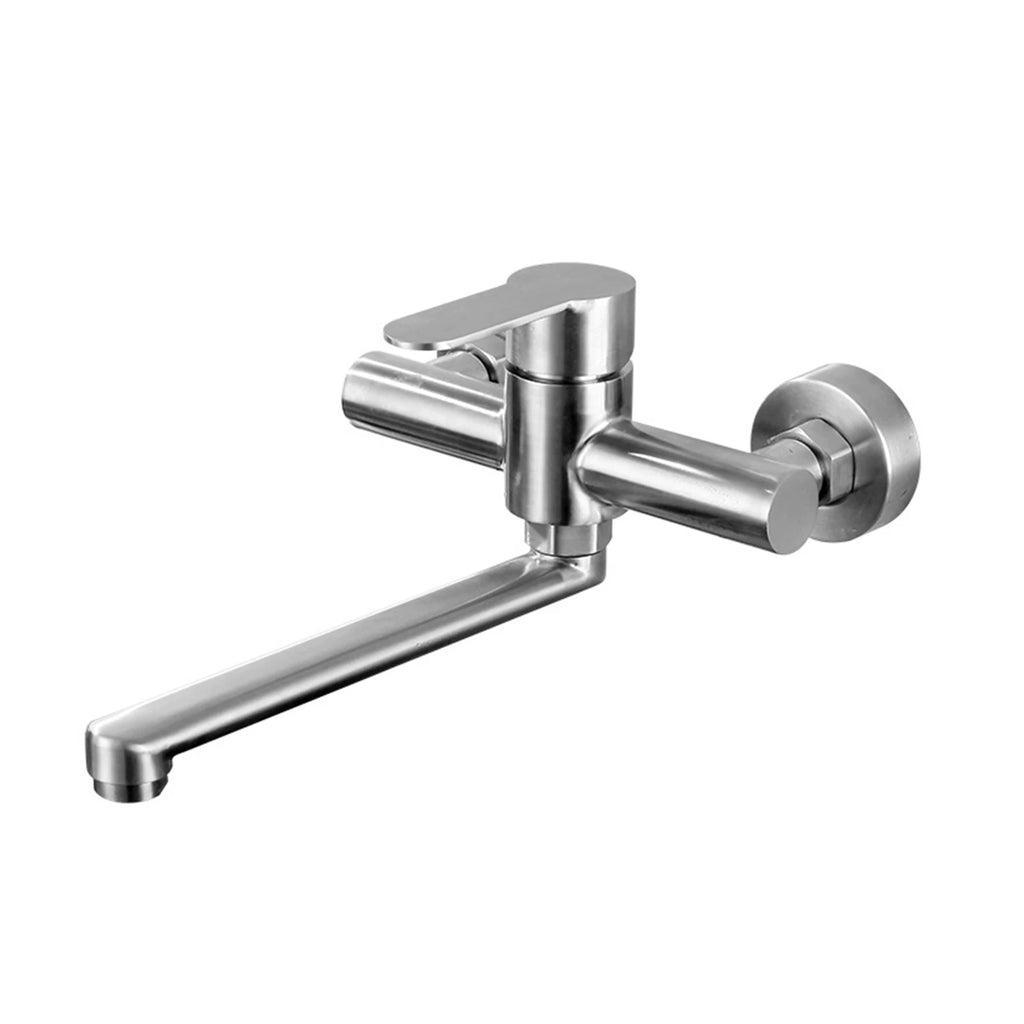 Silver Wall-Mounted Stainless Steel Rotatable Kitchen Faucet 360° Single Handle Hot and Cold Water Faucet For Both Homes Etc