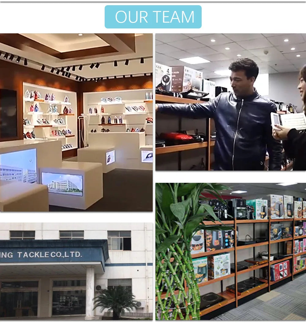 “OUR TEAM” showroom collage with store displays and staff photos
