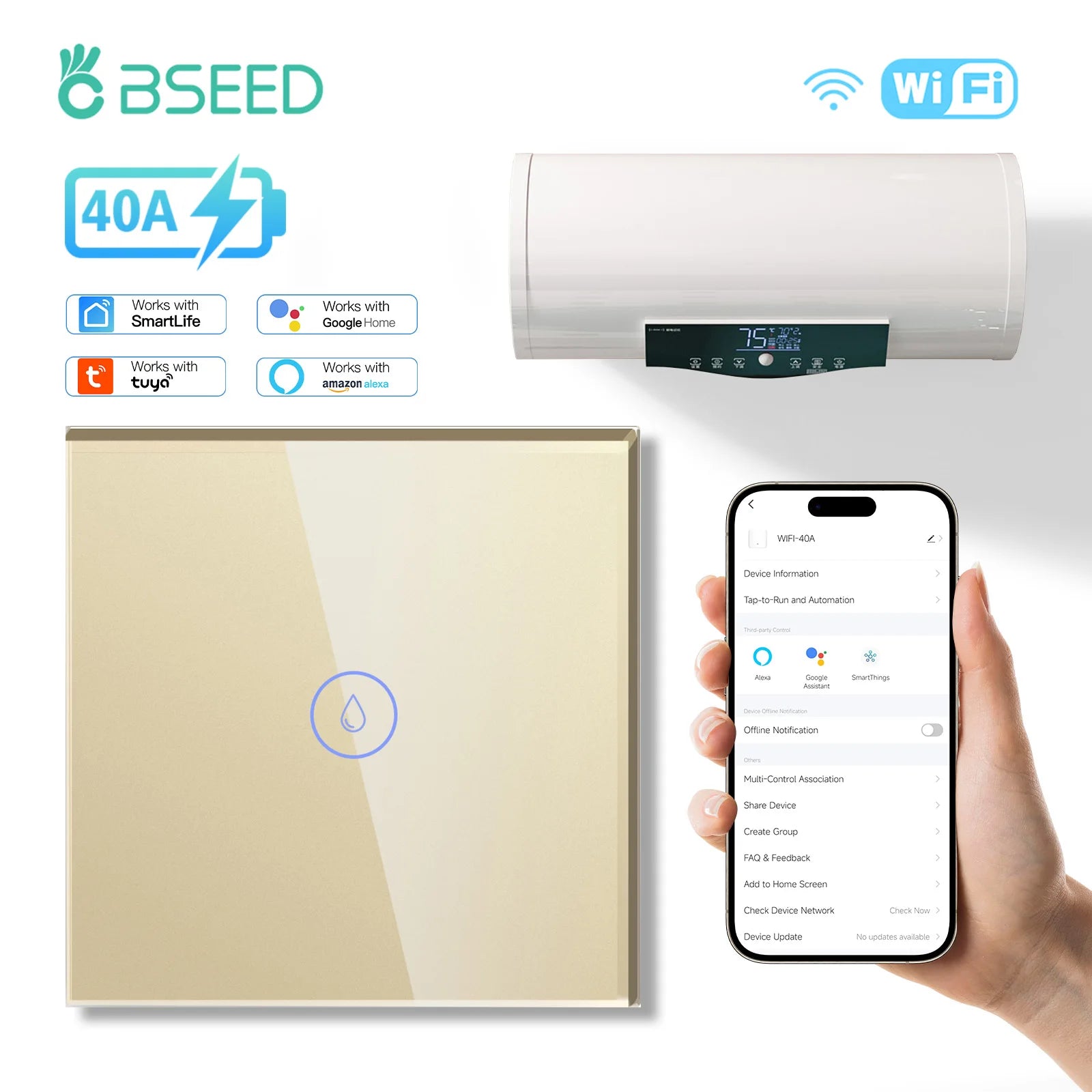 Tidesmit BSEED Wifi Smart Boiler Switch 40A Matter compatible smart thermostat for kitchen heating control