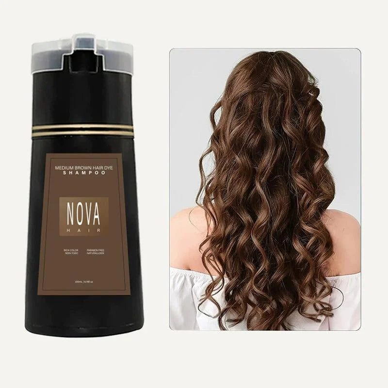 Nova 3-in-1 Hair Coloring Shampoo Oil Control Fluffy Refreshing Hair Dye Quick Dizzy Hair Coloring Shampoo Hair Care 7 Colors