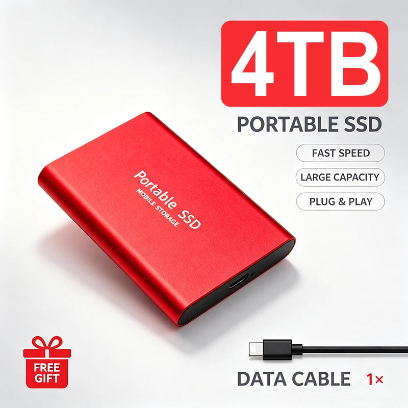 Portable External SSD 4TB High‑Speed Solid State Drive USB3.2 Type‑C Mass Storage Hard Disk 1TB 8TB 16TB for Laptop PC MAC Smart