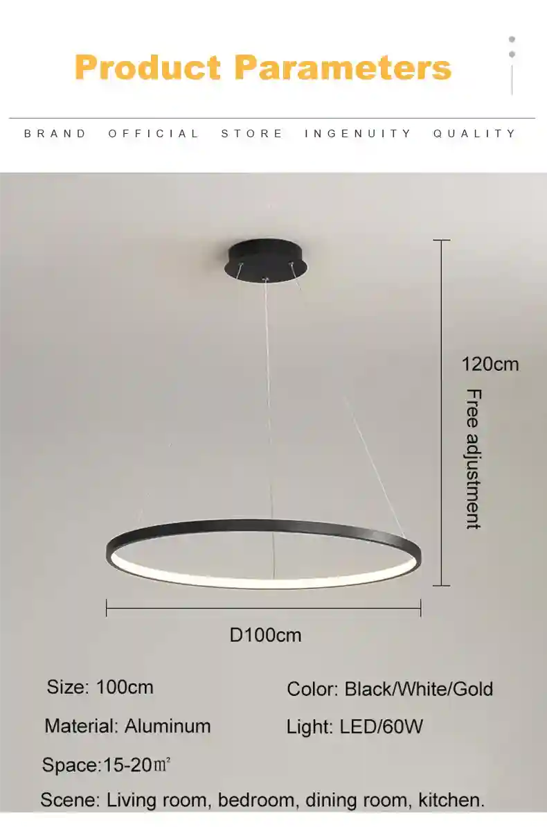 Modern LED Ring Light – Minimalist Dimmable Chandelier for Studio Tidesmit