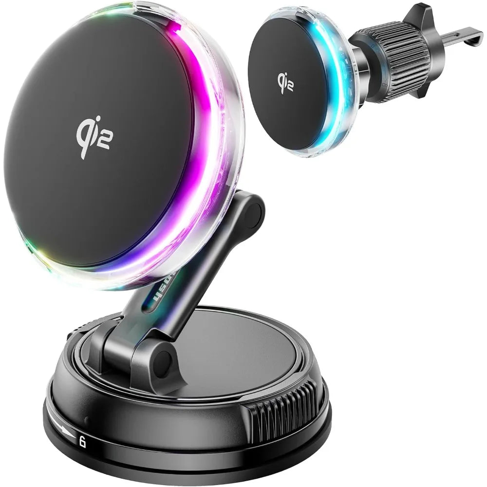 Magnetic Wireless Car Charger with RGB Cooling - MagSafe Compatible black Tidesmit