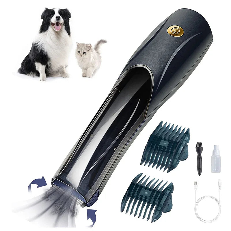 Portable 3-speed rechargeable pet grooming vacuum clipper for efficient dog and cat hair removal at home.
