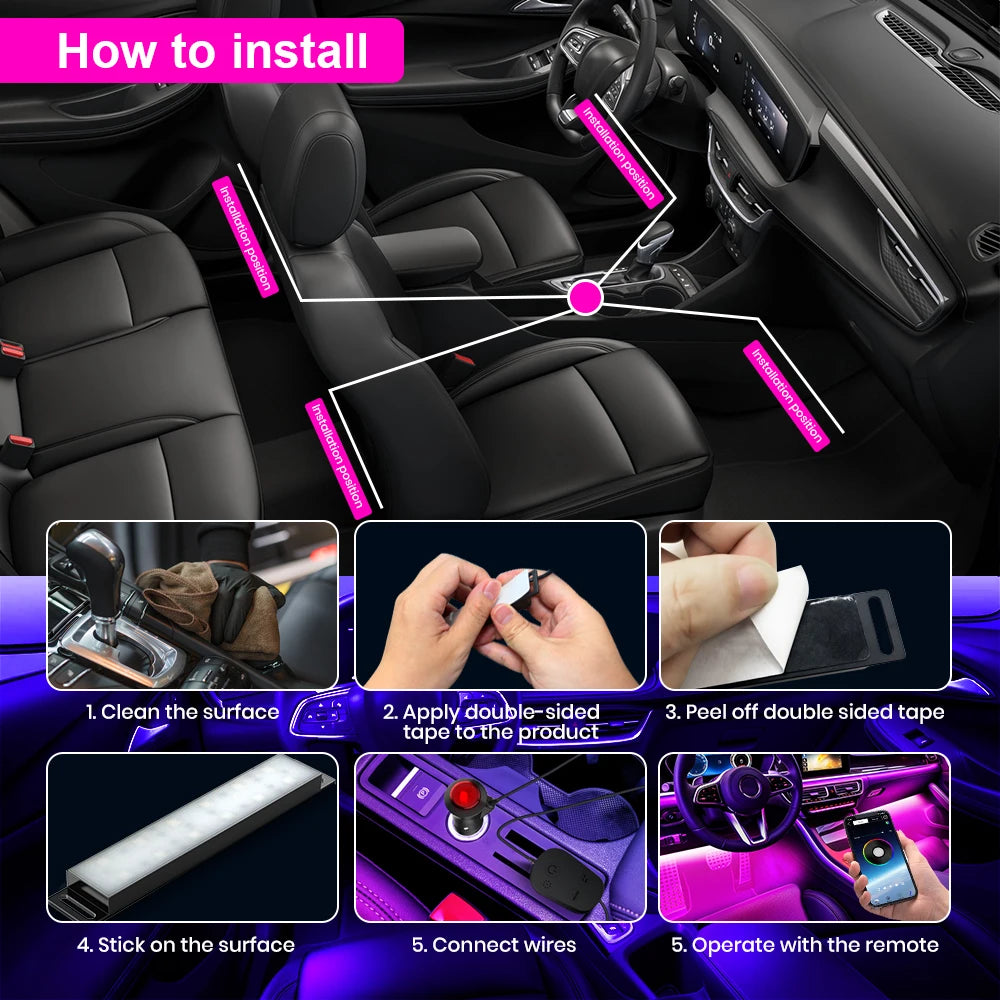 Ambient Car LED Footwell Lights – App Controlled Interior Lighting Tidesmit