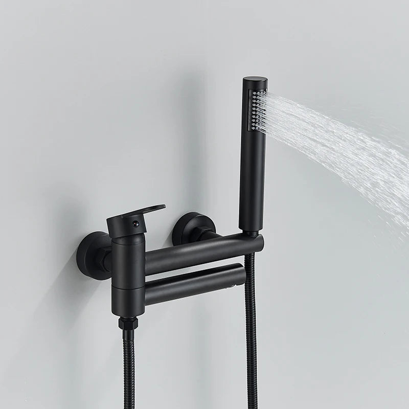 Matte Black Bathtub Faucet Swivel Spout Shower Faucet Wall Mounted Hot Cold Water Mixer For Bathroom Chrome Bath Shower Faucet