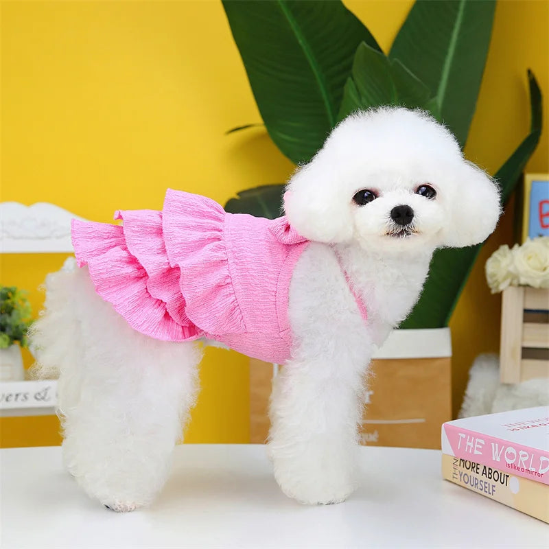 Candy Color Puppy Dog Layered Skirt Dresses Spring Summer Pet Clothes for Small Dogs Poodle Yorkshire mascotas Princess Dresses