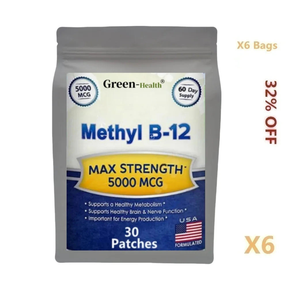 A5YE Vitamin B12 5000mcg Patches by Tidesmit for natural energy, brain, heart support, and memory boost – 30 pack.