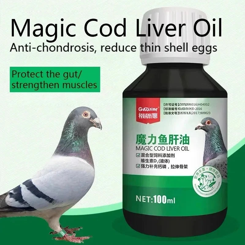 100ml Pigeon Cod Liver Oil Supplement, with Vitamins A & Vitamins D3 for Digestive & Muscle Support