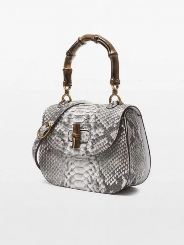 Office Ladies Fashion New Flap Pocket Hasp Tote Handbag Snakeskin Genuine Leather Designer Women SIngle Shoulder Crossbody Bags