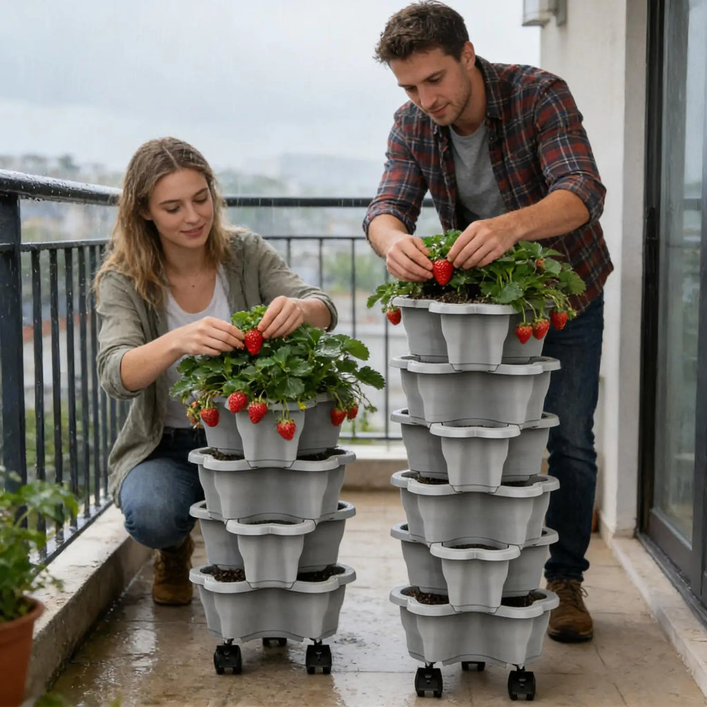 Stackable Vertical Planter 4/5/6-Tier with Wheels Weatherproof Plastic Flower Pot Garden Towers for Vegetable Strawberry Planter
