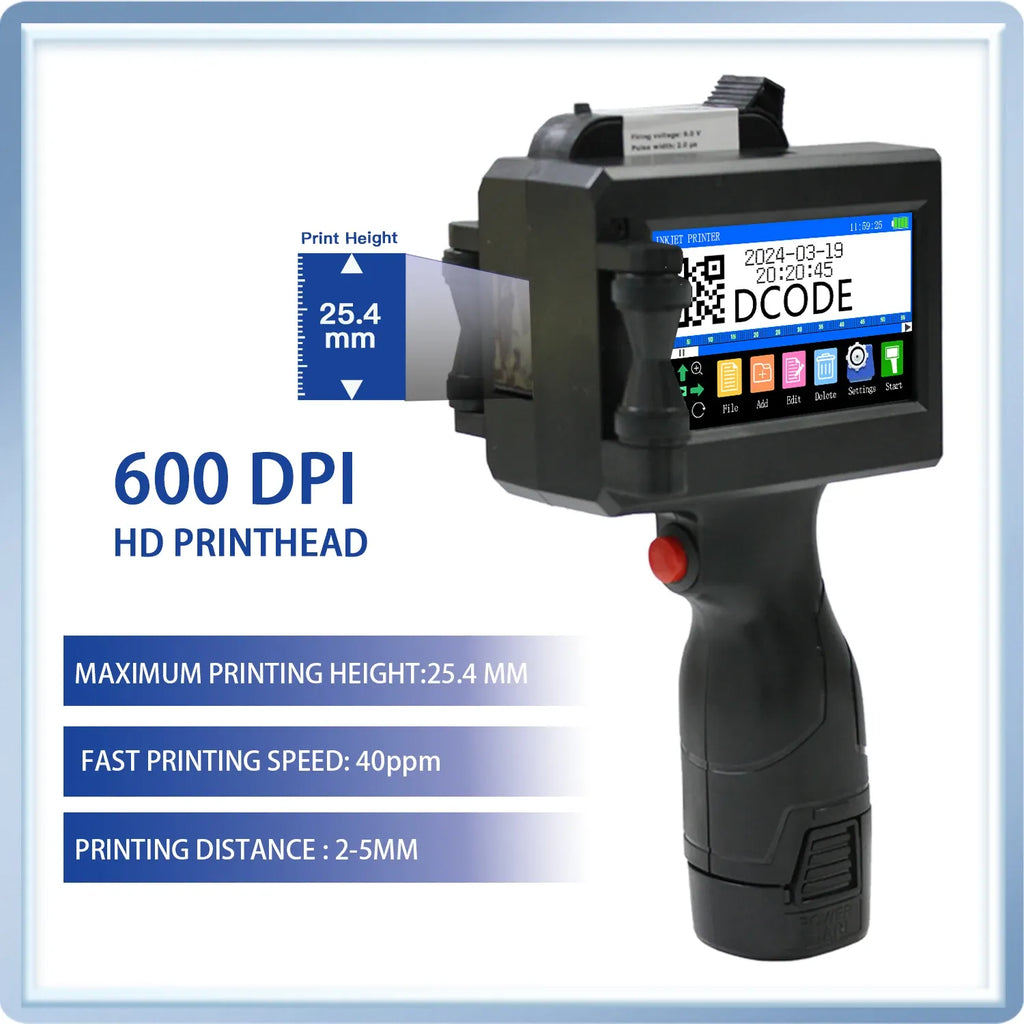 DCODE 1750PLUS-1 25.4mm Handheld Inkjet Printer Portable TIJ Printer Logo Counter Batch Number QR Barcode Date Coding Machine