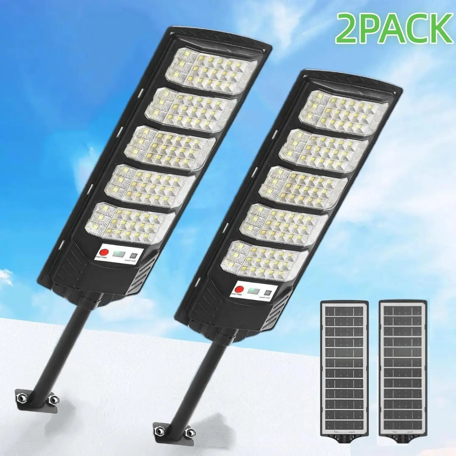 2Pack Commercial Grade Solar Street Light Outdoor Waterproof 7000K LED Motion Sensor Dusk to Dawn for Yard Garage Terrace Garden Parking Lot Driveway Fence Barn IP66 Rated Yard Lighting