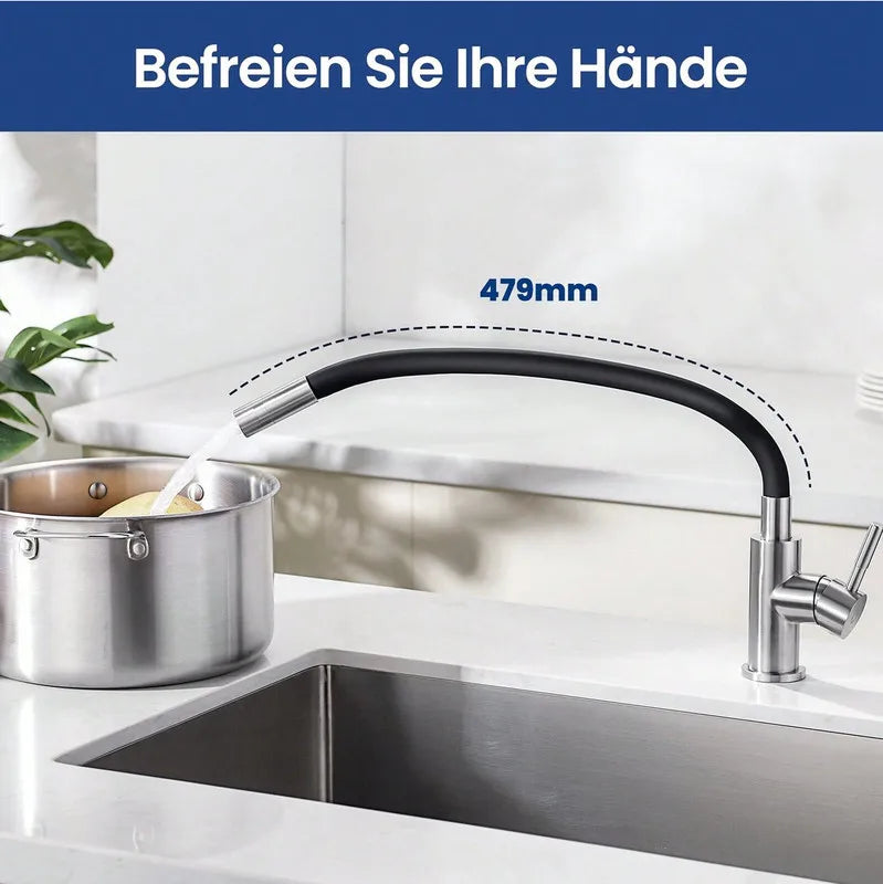 Black Kitchen Flexible Mixer, Kitchen Faucet with 2 Spray Types, Foldable Kitchen Faucet, Black Faucet with Hot and Cold Water, 360° Swivel