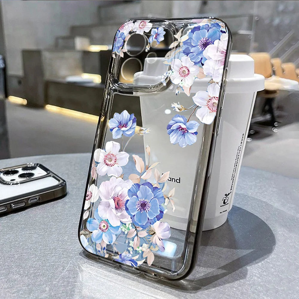 Purple Flower Phone Case for iPhone 16 - Slim Fit Shock-Absorbing Cover Black JW41 Tidesmit