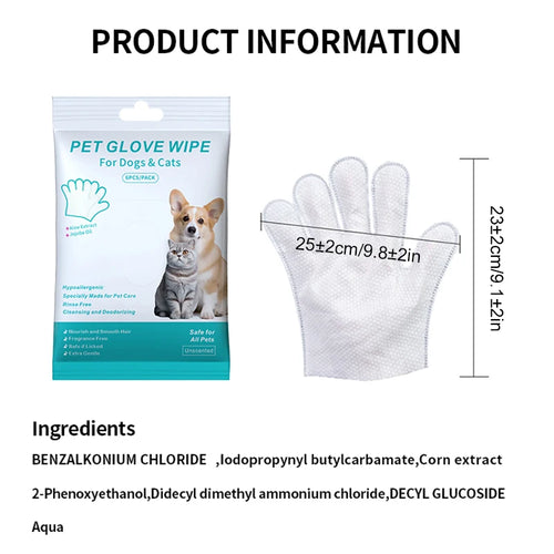 Pet glove wipe packet with pair disposable mesh gloves and size measurement